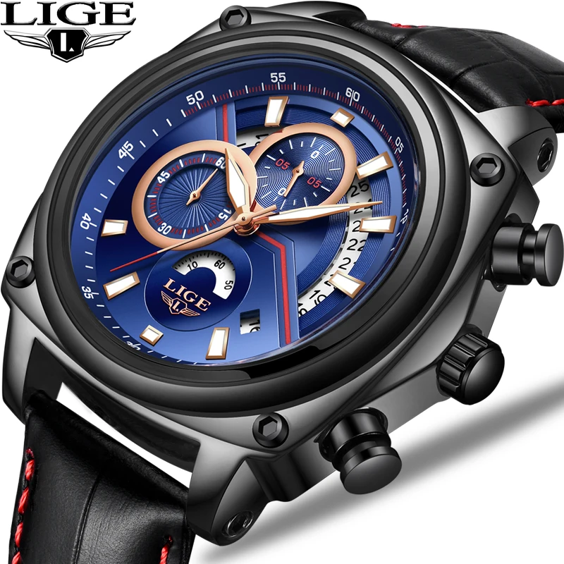 

Men Watch LIGE Top Brand Luxury Chronograph Cool Original Design Square Quartz Watch Men Waterproof Sport Watches reloj hombre