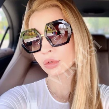 

2019 Trend Ladies Hexagon Sunglasses Female Luxury Brand Red Shades Thick Frame Square Sunglasses Women Lunette de soleil UV400