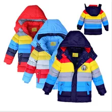 Haute qualité Vers Le Bas coton Garçons Veste Nouvelle Année Garçon Manteaux D’hiver rayé De Noël vestes Filles manteau garçons vêtements