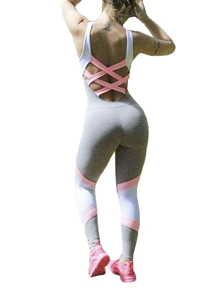 Женский спортивный боди, контрастная цветная повязка, без рукавов, с открытой спиной, женские боди, серый спортивный костюм