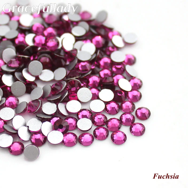

Nail Art Rhinestones SS3-SS34(1.3-7.2mm) fuchsia non Hot Fix 3D DIY nail decoration flat back glitter gem