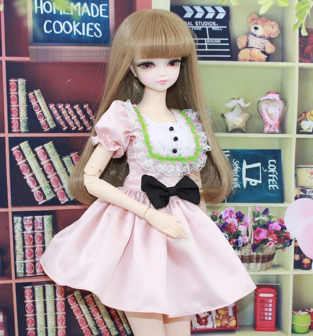 free-shipping-forturn-days-only-for-1-4-bjd-45cm-doll-pink-black-bow-Maid-lady (1)