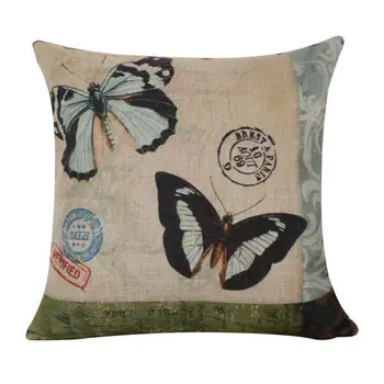 

LINKWELL 45x45cm Vintage Blue and Black Butterfly Green Pattern Burlap Decorative Cushion Covers Throw Pillowcase