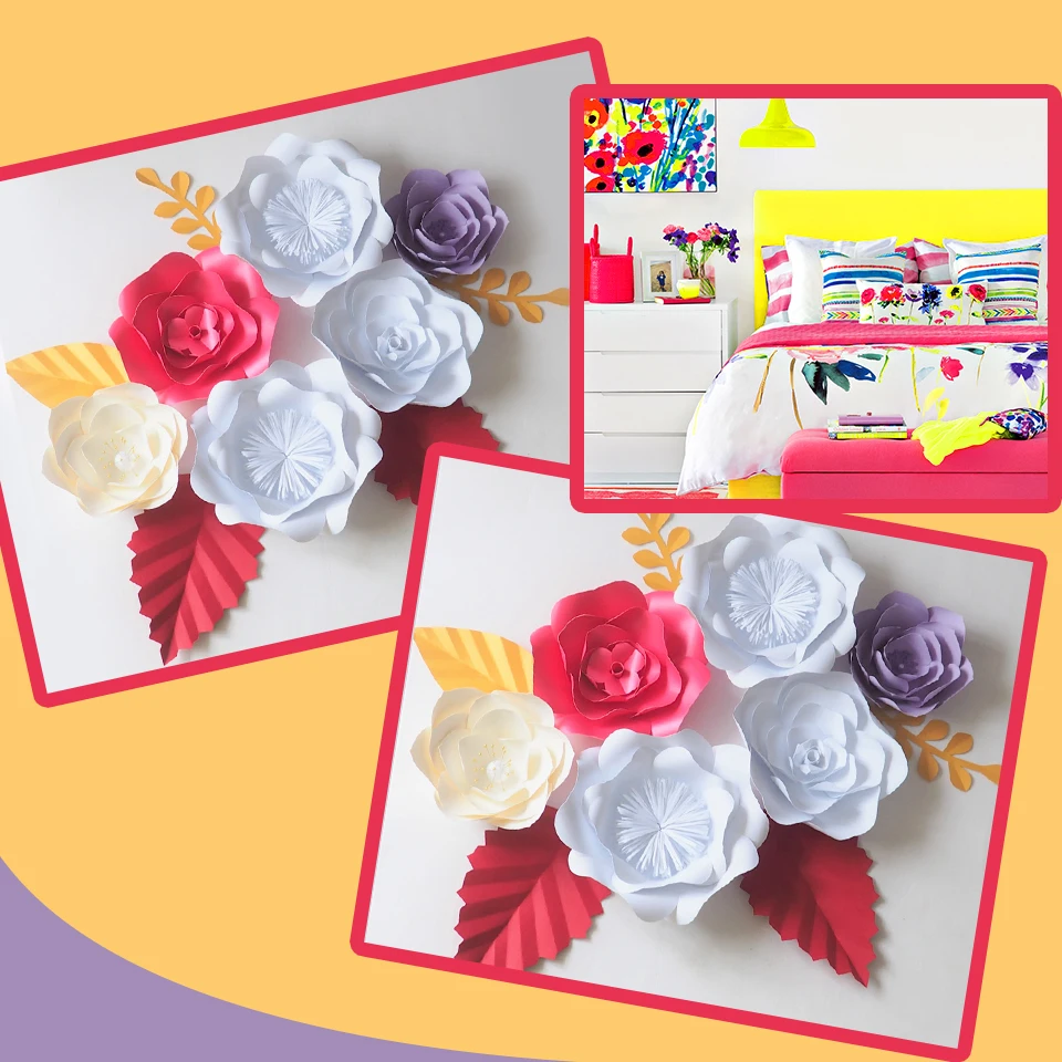 DIY гигантские бумажные цветы фон Искусственные 6 шт. + искусственные листья 5 декор