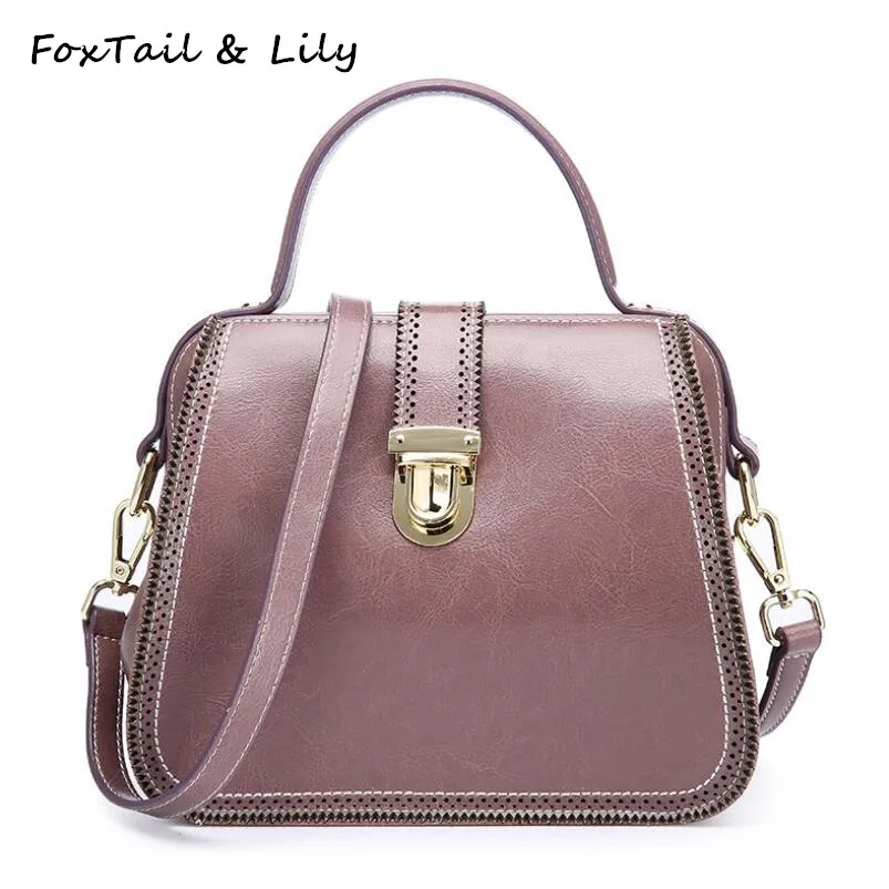 

FoxTail & Lily Hollow Out Popular Small Tote Handbag Designers Doctor Bag Women Vintage Shoulder Messenger Bags Luxury Quality