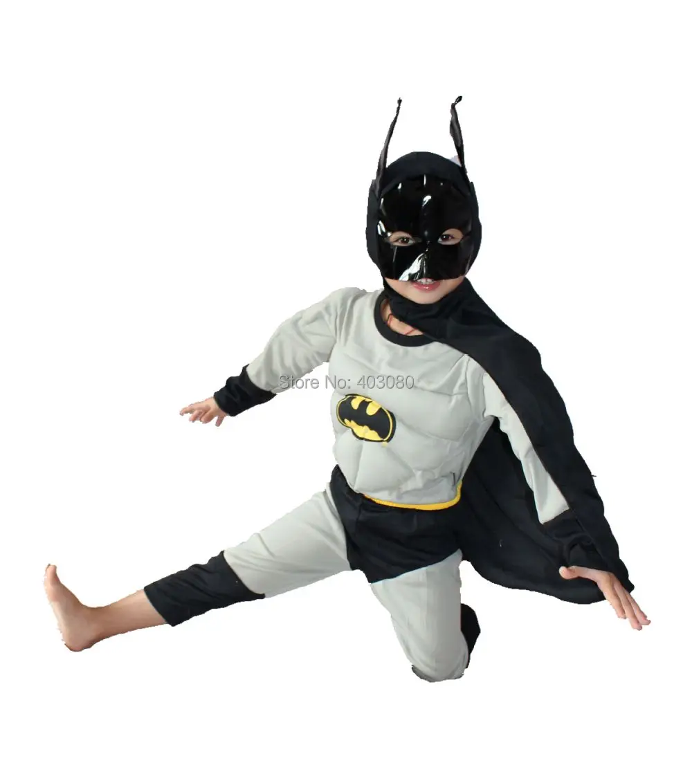 Серого и черного цветов, от 3 до 7 лет вечерние дети комиксы Marvel костюм Бэтмена с мускулами на Хэллоуин костюм, для ролевых игр для мальчика, одежда для маленьких девочек футболка с длинными рукавами