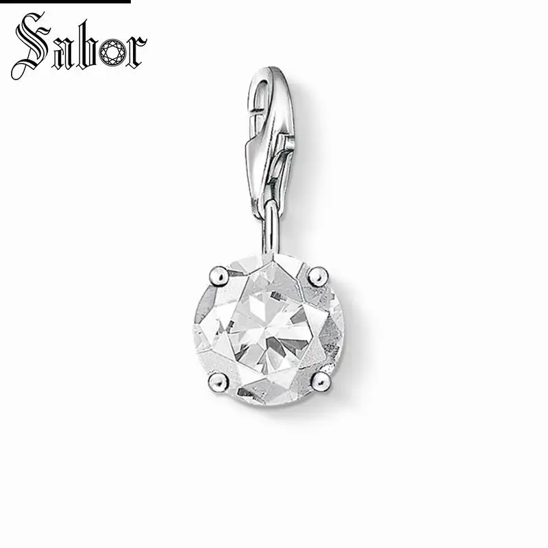 

thomas White Round Zircon Charm Pendant,2019 Jewelry For Women Men,womens Gift 925 Sterling Silver Fit Bracelet charms