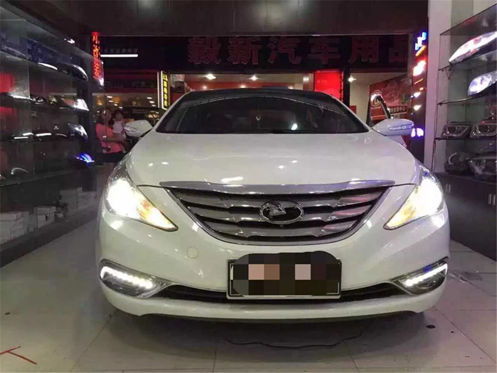 Автомобильный мигающий В 12 В светодио дный для hyundai Sonata 8(8th Sonata) 2013-2010 дневные огни DRL дневные ходовые огни с отверстием противотуманной фары