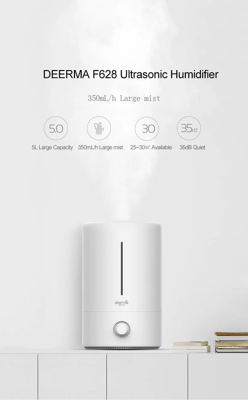 Xiaomi Deerma F628 увлажнитель без излучения Антибактериальный 5L увлажнитель воздуха для домашнего офиса 350 мл большой противотуманный диффузор