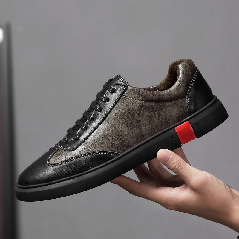 

ONLYMONKEY Men Leather Walking Shoes High Quality Lace Up Men Sneakers Waterproof Sport Shoes for Men Large Size 36-46