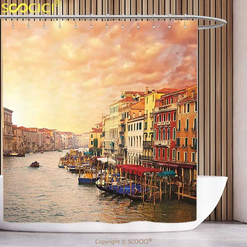 Прохладный душ Шторы пейзажи Декор Venezia Итальянский Декор Пейзаж с старых домов gondollas и шипы изображения многоцветный Ванная комната