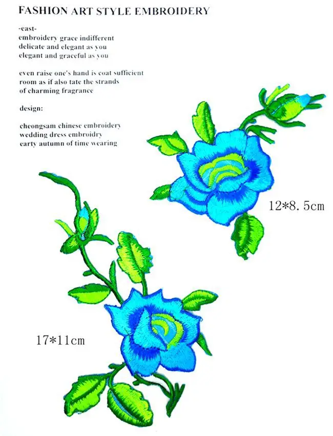 Embroidery 2pcs Iron On Patches Flowers For Clothing Appliques Garment sewing on patch Stickers