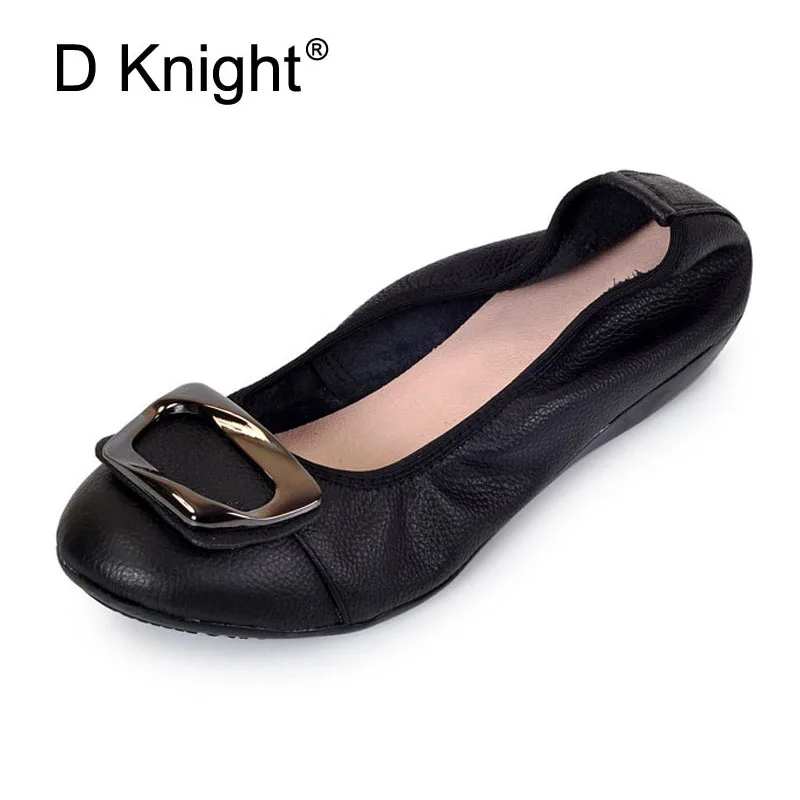

2018 Spring Flats Women Metal Decoration Loafers Genuine Leather Slip On Ballet Flat Shoes For Woman Plus Size Mocasines Mujer