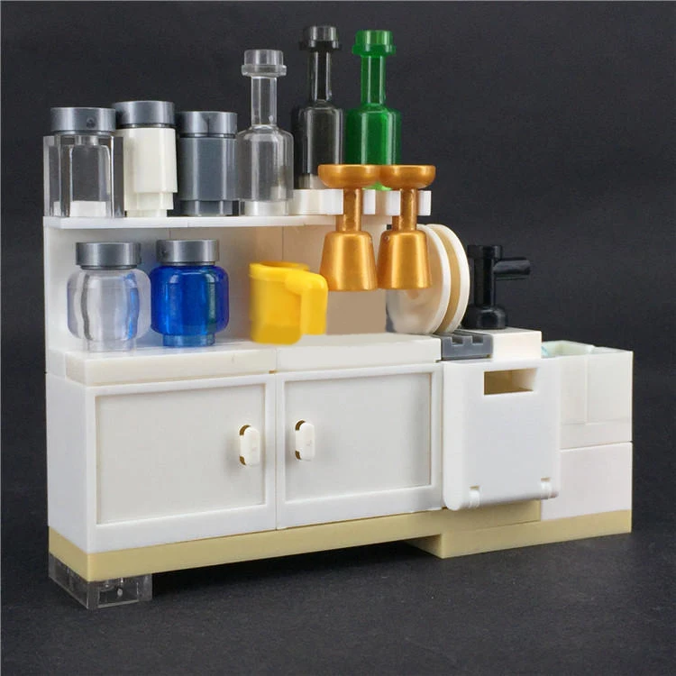 Single LegoINGlys Cupboard Tableware Block Kitchen Accessories MOC Bricks Building Blocks Furniture DIY Toys For Children (3)