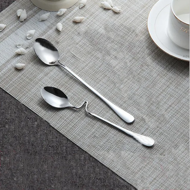 Best Offers 2 pcs Kitchen Dining Bar Ice Cream Tea Coffee Handled Long Handle Distortion can be hung cup Stainless Steel Spoons Flatware