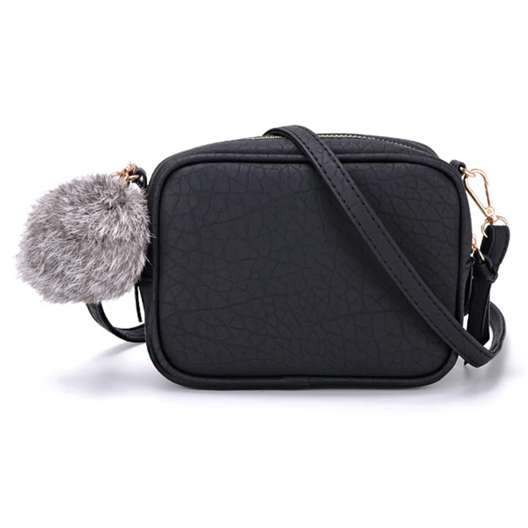 Coofit Простая Повседневная мини-сумка с клапаном и помпоном, женская сумка через плечо из искусственной кожи, сумка через плечо для девушек, сумочка - Цвет: Black