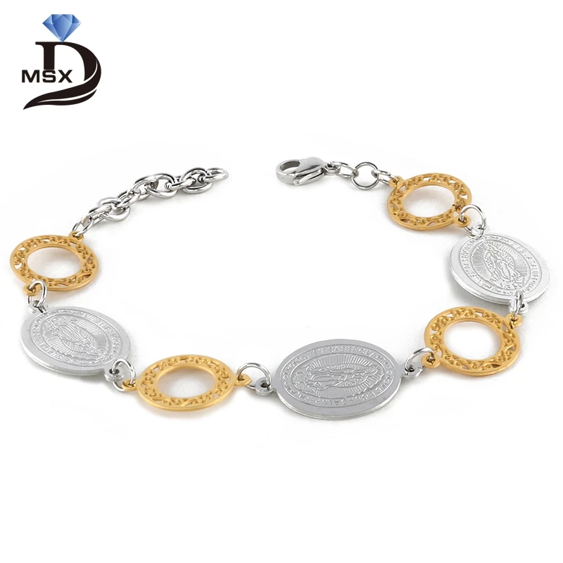 

Gold Plating Stainless Steel Bracelets Bangles for Woman Hollow-out Garland Shape Wristband 20.5cm Length Female jewelry Lot