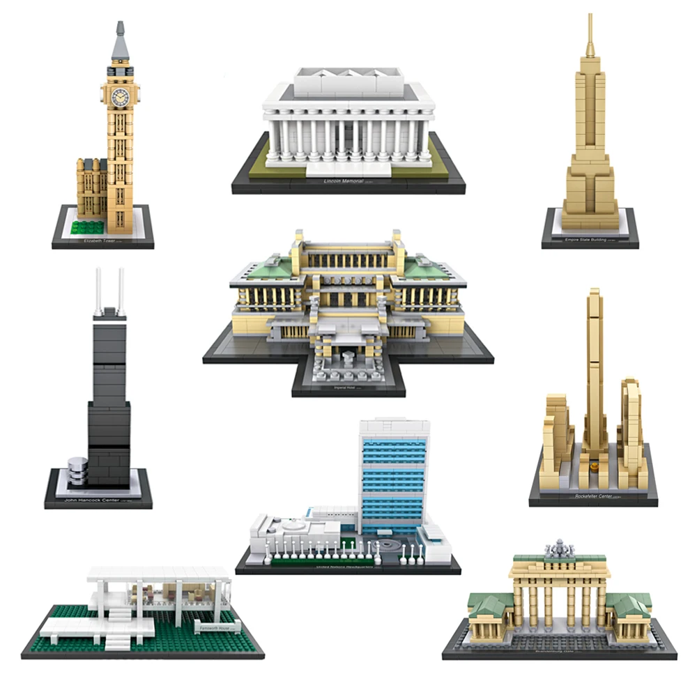 

Lincoln Memorial Brandenburg Gate Big Ben Mini Building Blocks World Famous Building Landmark Assembly Enlighten DIY Mini Bricks