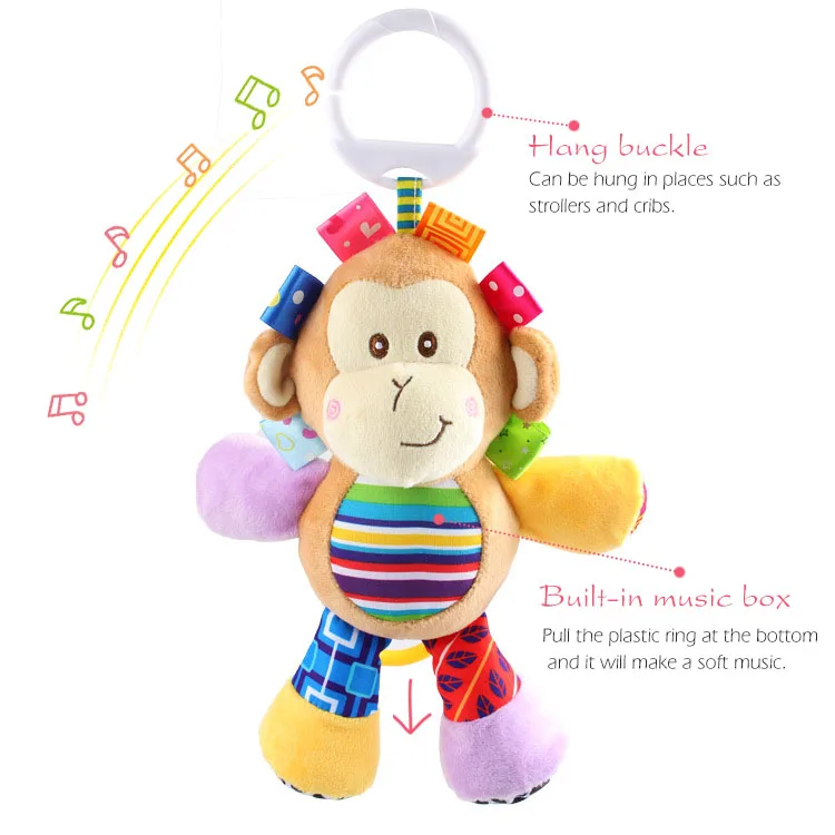 Brinquedos do Bebê Educativos para Recém-nascidos Meses Animal Chocalho Apaziguar Boneca Bonito Elefante Leão Sapo Cão Brinquedos Bebês Música Móvel 0-12 7 Cheap Móbiles e chocalhos para bebês