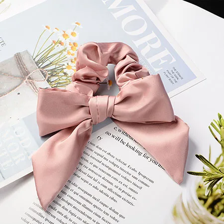 13 dark pink Knot Кроличьи ушки шифон бант шелковые резинки для волос женские жемчужные конский хвост держатель резинка для волос бабочка резинки для волос аксессуары Головные уборы - Цвет: 13 dark pink Knot