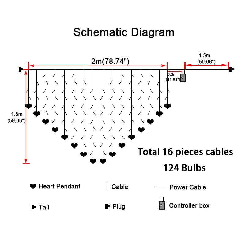JULELYS 2 * 1.5 124 Bulbs Heart LED Curtain Lights Christmas Garland Window LED Lights Decoration For Wedding Valentine's Day JULELYS 2 * 1.5 124 Bulbs Heart LED Curtain Lights Christmas Garland Window LED Lights Decoration For Wedding Valentine's Day