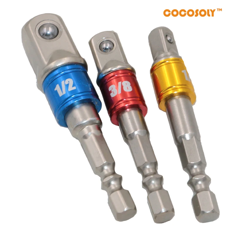 

3 Sizes Color 1/4 "3/8" 1/2 "Steel Socket Adapter Hex Shank Set Extension Drill Bits Bar Hex Bit Set Power Tools