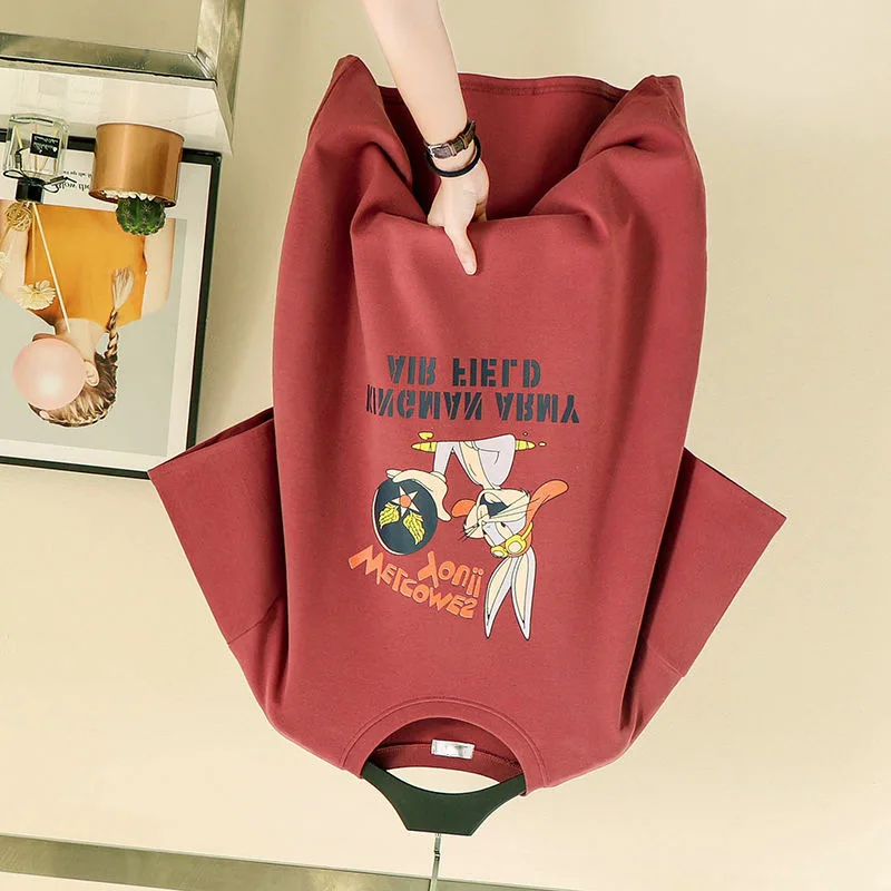 

2019 short-sleeved T-shirt female new loose cartoon rabbit printing cartoon Harajuku style round neck simple wild shirt