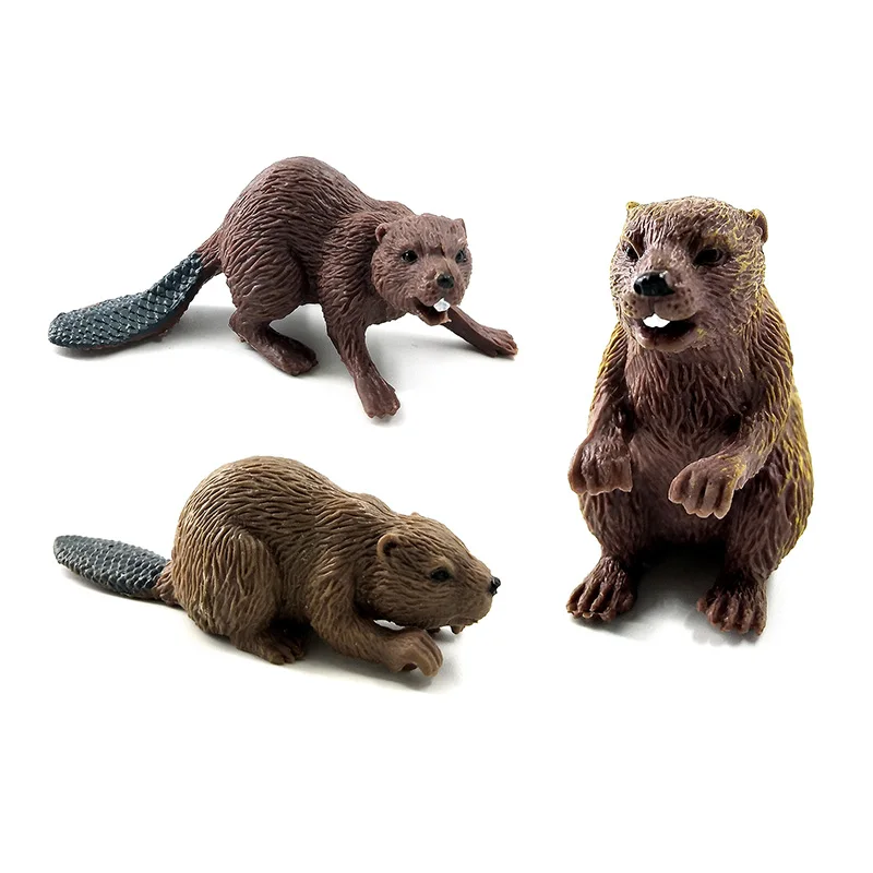 Моделирование леса диких животных модель один кусок Барсук Росомаха Anteater Beaver Bear фигурка ПВХ игрушка фигурка подарок для детей - Цвет: 3 Pcs Beaver