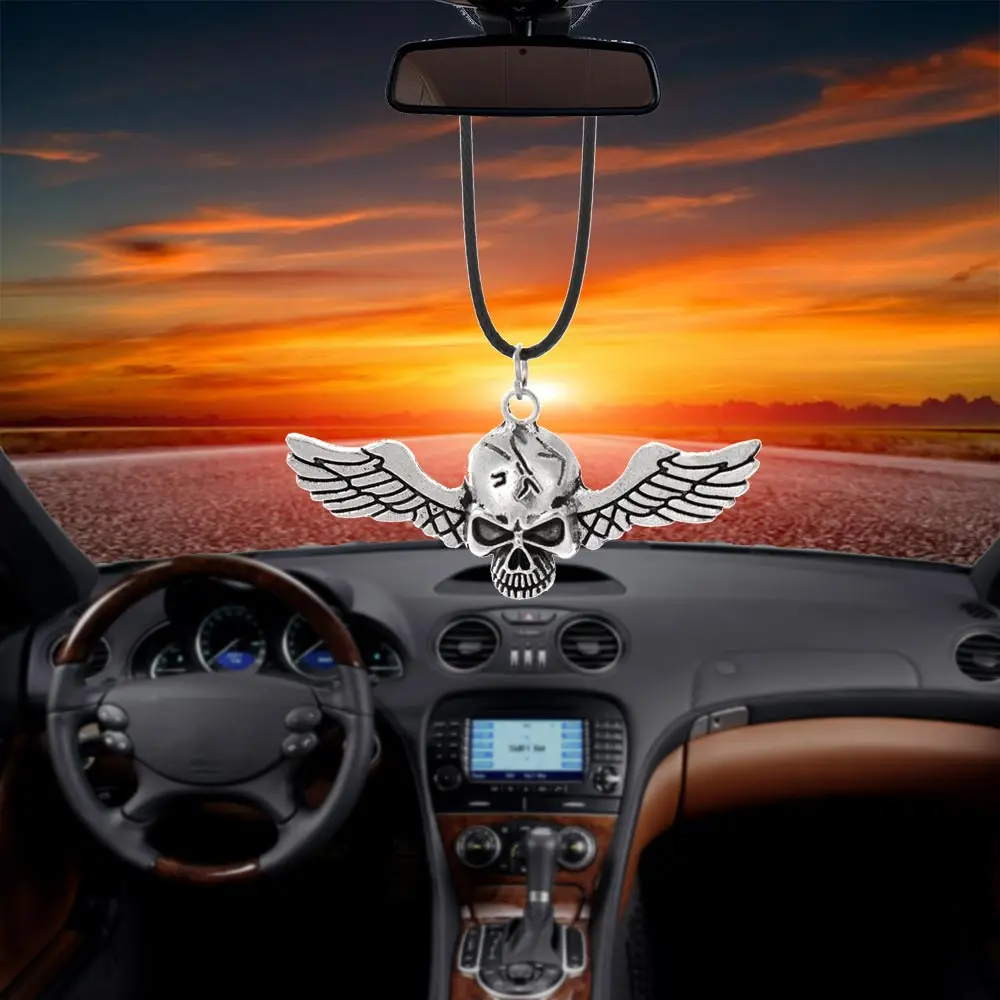 

Auto Ornaments Car Pendant Ghost Rider Fly Wings Skull Interior Rearview Mirror Decoration Hanging Decor Hip-hop Car Accessories
