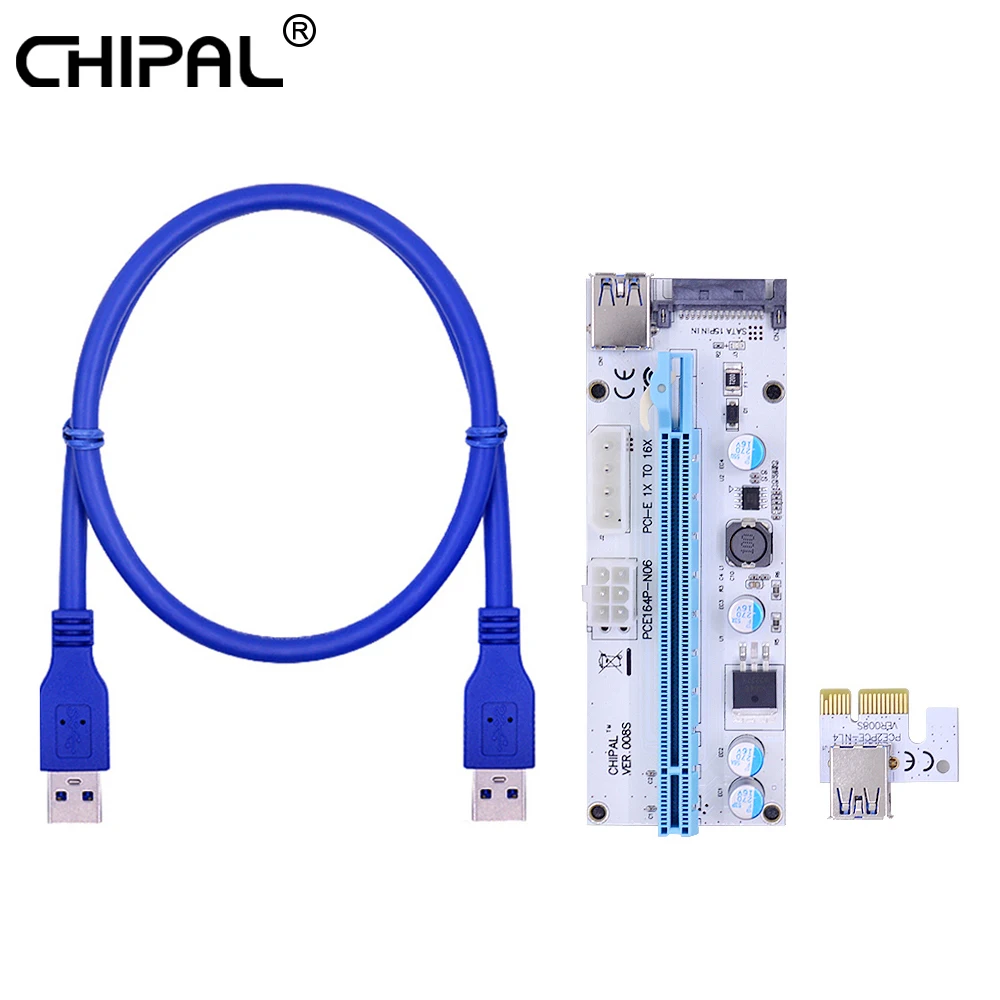 CHIPAL 60 см 008S PCI E Райзер карта 008 PCIE Exppress 1X до 16X адаптер SATA 6Pin 4Pin питание для майнинга
