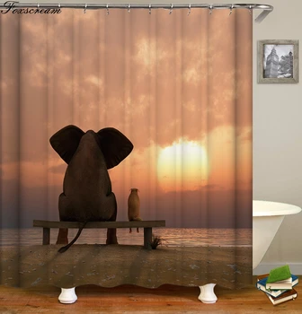 

Elephant shower curtains With Hooks bathroom curtain Elephant Polyester Fabric Shower curtain Waterproof 3D Bath Curtain Or Mat