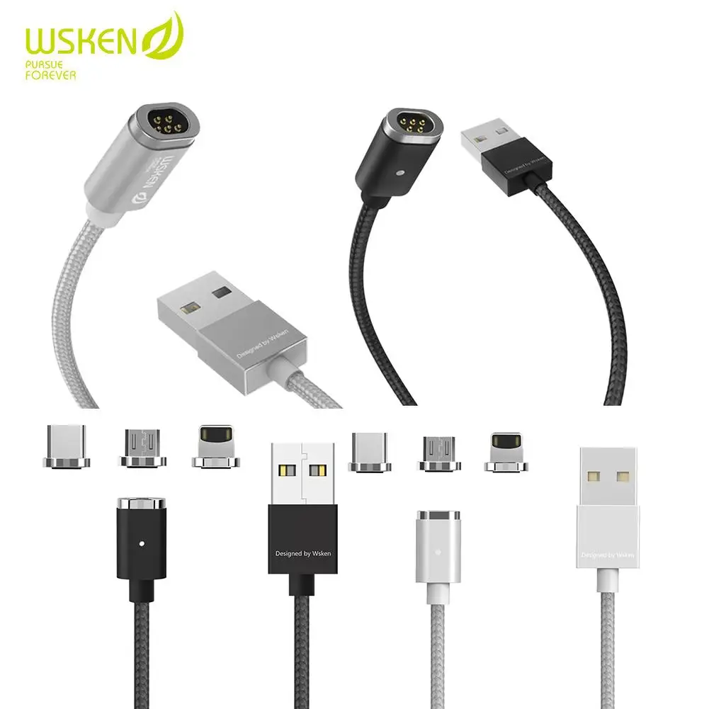 

WSKEN 3 in 1 USB Magnetic Cable for Micro USB Type C for iPhone X 8 7 6 5 Mini 2 Magnetic Charger Fast Charging USB C Cable