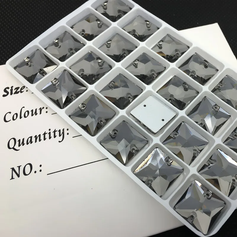 

14mm 28pcs Clear Grey Color square with 2holes crystal flat back glass sew on beads beauty accessories clothing,DIY