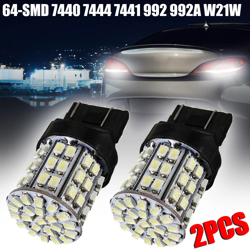 Mayitr 2pcs 7443 64LED Backup Reverse Light Super White Car Signal Lamp Brake Light Bulb 7440 7444 7441 992 992A W21W