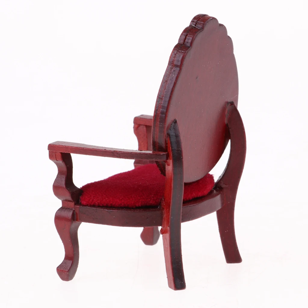 Miniature Wooden Stool Armchair Chair Model Toy For 1/12 Dollhouse Room Decoration Red