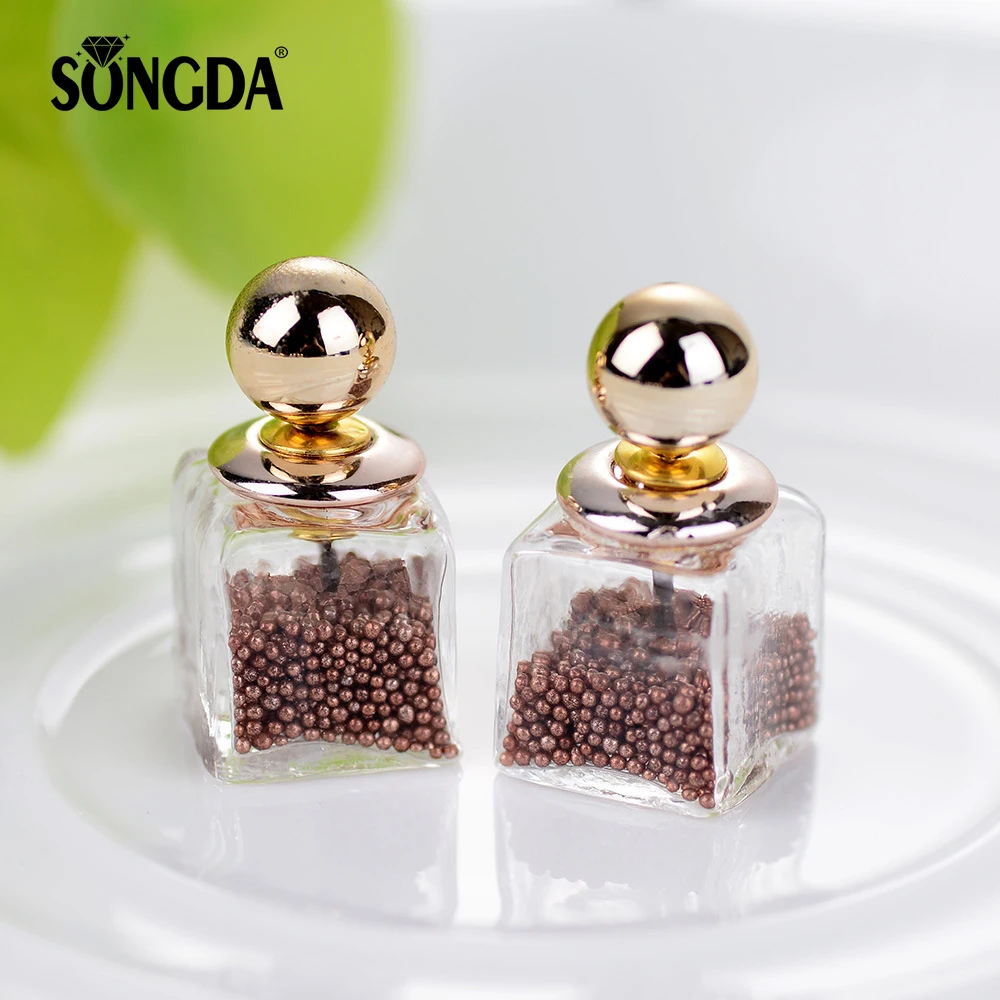 

Hot Summer Style Double Side Glass Earrings Square Shape Wish Bottle Equipped with Candy colors Glass Ball Transparent Earrings