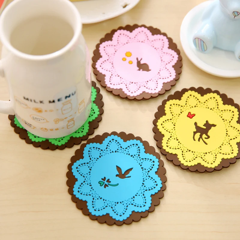 

Silicone Deer Bird Milk Rabbit Forest Cup Bowl Mat Coffee Cup Mat Pads Tea Animals