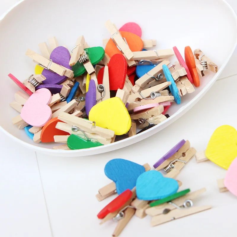 

50Pcs/Pack Cartoon Small Heart Love Wooden Photo Paper Peg Pin Clothespin Craft Postcard Clips Wood Clip Home Wedding Decor