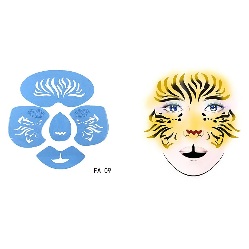

1pc Reusable Soft Face Paint Stencil Tiger Butterfly Pattern Facial DIY Painting Drawing Tattoo Template Mold For Christmas Xmas