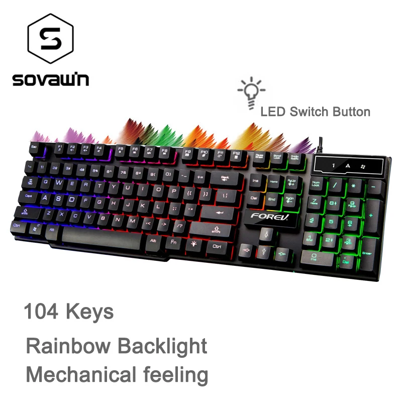 

USB 104Key Wired Gaming Keyboard with Backitght LED Rainbow Mechanical feel Standard Keyboard PC Gamer Desktop For Computer Game