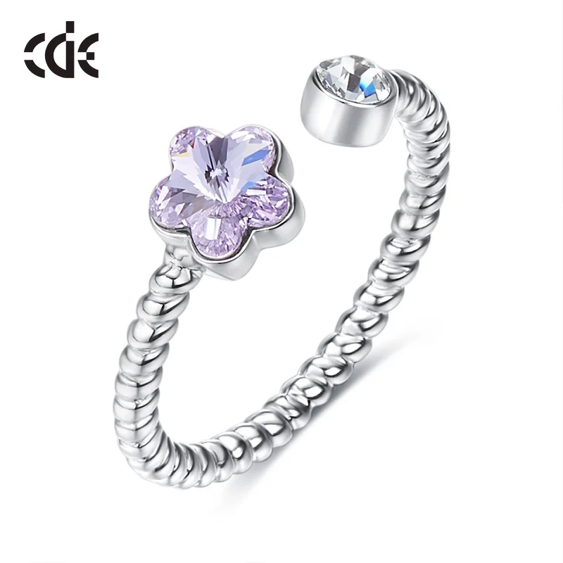 

CDE 925 Sterling Silver Rings Embellished with crystals from Swarovski Flower Adjustable Finger Ring Women Wedding Jewelry