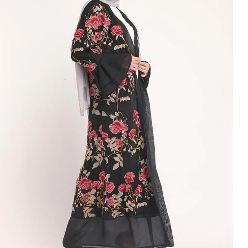 Женские мусульманские платья с цветочной вышивкой в Дубае abaya халат этнический кардиган с длинными рукавами кафтан элегантный дизайн