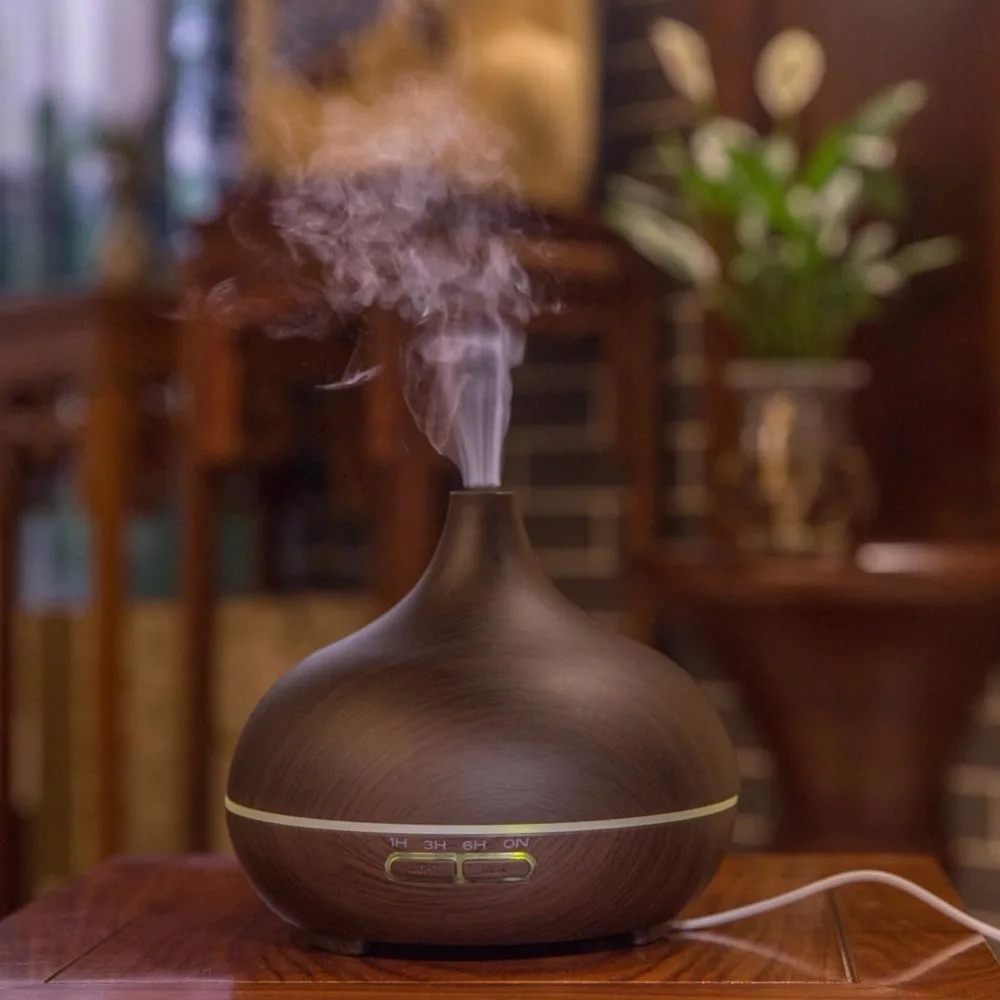 

300ML Aroma Diffuser Ultrasonic Air Humidifier Wood Grain Mini Humidifier 7 Color Changing LED Lights for Office Home Spa Yoga