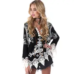 Boho Кружево Топы корректирующие крючком Цветочные Кружево Блузки для малышек Рубашки для мальчиков Mujer пляжного отдыха Повседневное blusas V