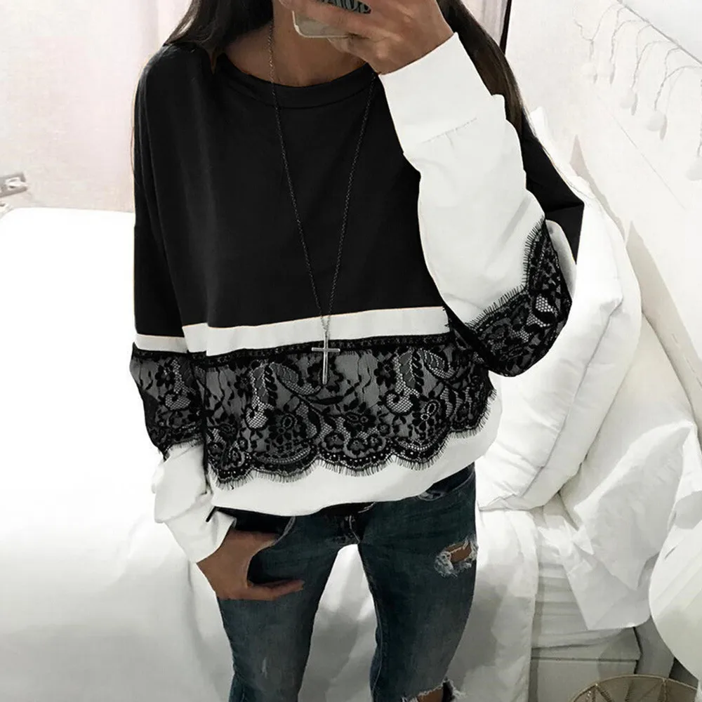 

Hoodies Sweatshirt Women Harajuku Streetwear Lace Patchwork Hoodie 2019 Autumn Kawaii Women Fashion Clothes Korean Moletom