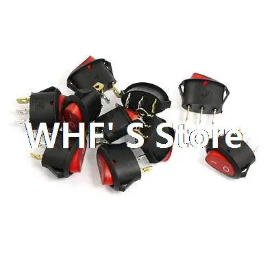 

10 Pcs Red Indicator Light 3 Pin SPST ON OFF Snap-in Rocker Boat Switch