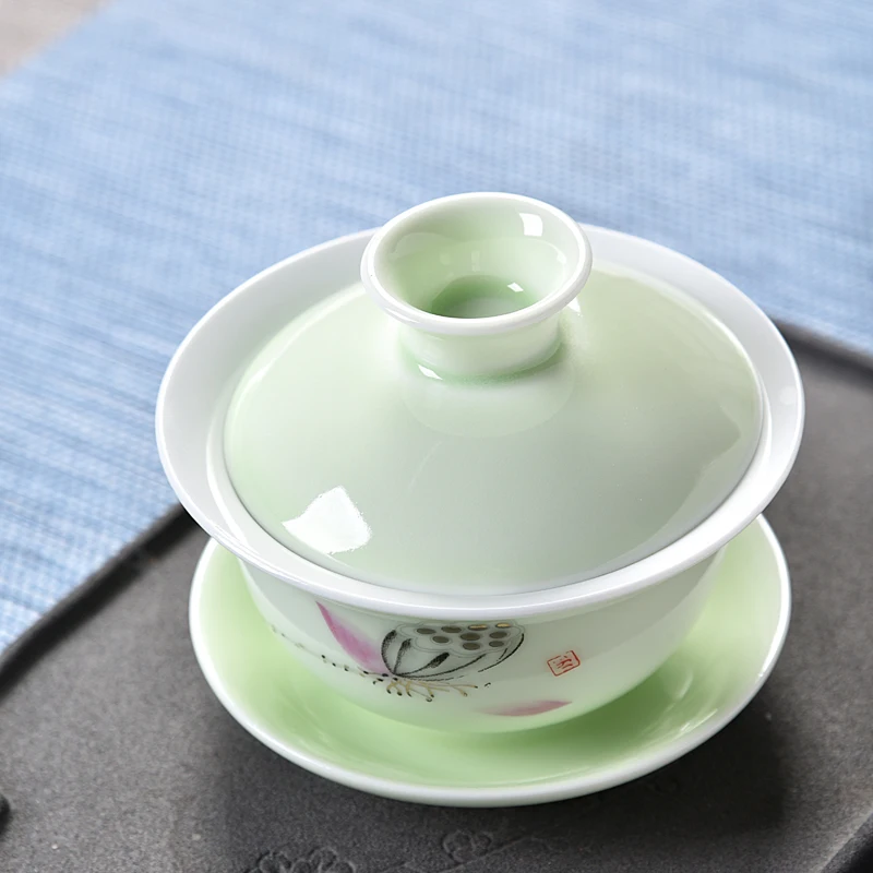 Китай ручной росписью Gaiwan, Dehua Высокое качество белой фарфоровой чашки чая набор для путешествий красивый и легкий чайник