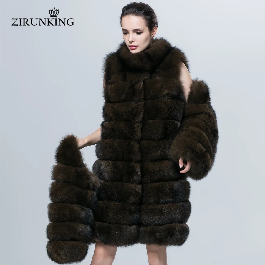 ZIRUNKING зимнее толстое теплое пальто из натурального меха лисы, имитирующее цвет соболя, стоячий воротник, роскошная женская одежда ZC1602