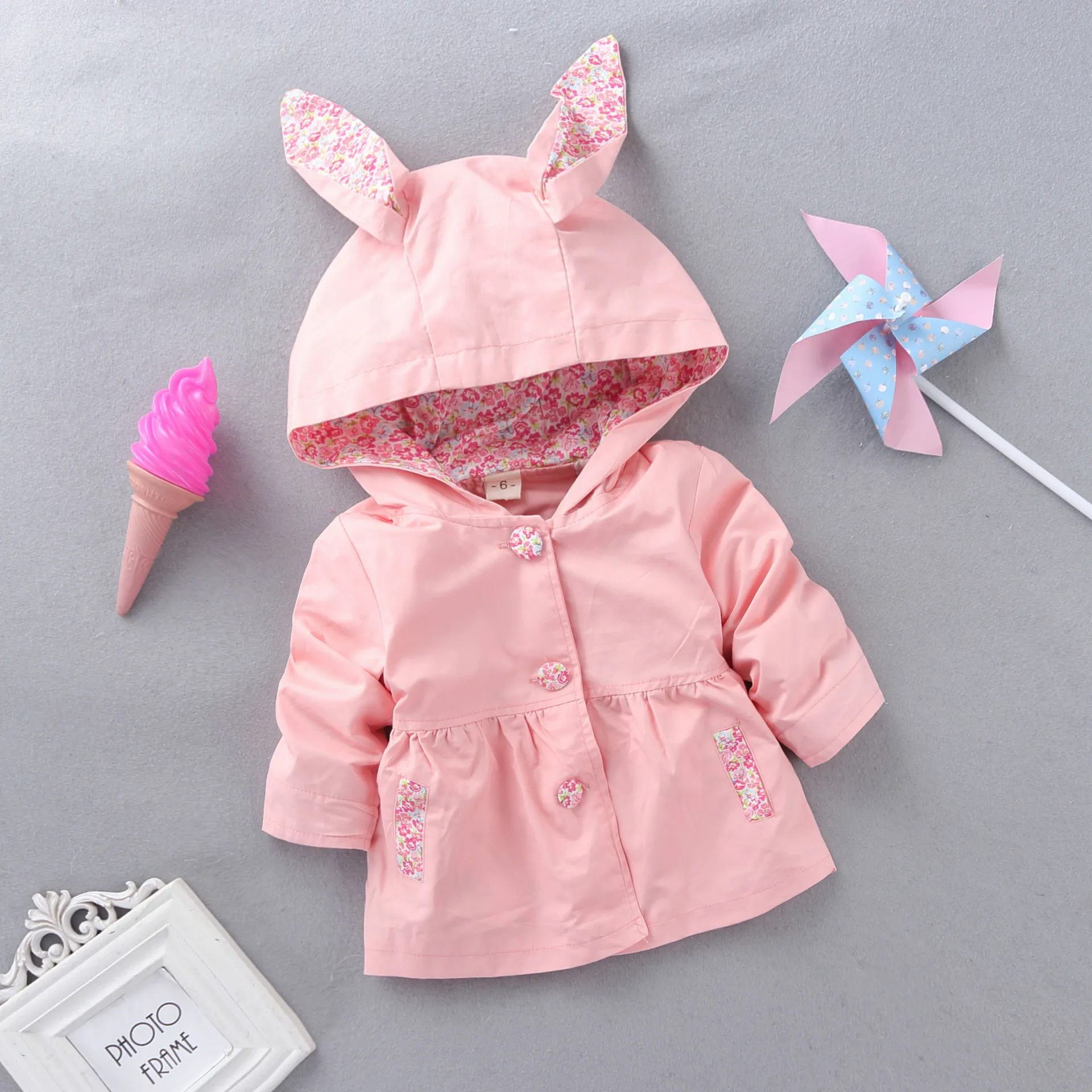 

Spring Girls Baby Clothes Brand Floral Rabbit Ears outerwear coats for girls Baby's Clothing hoodies Windbreaker Jackets coats