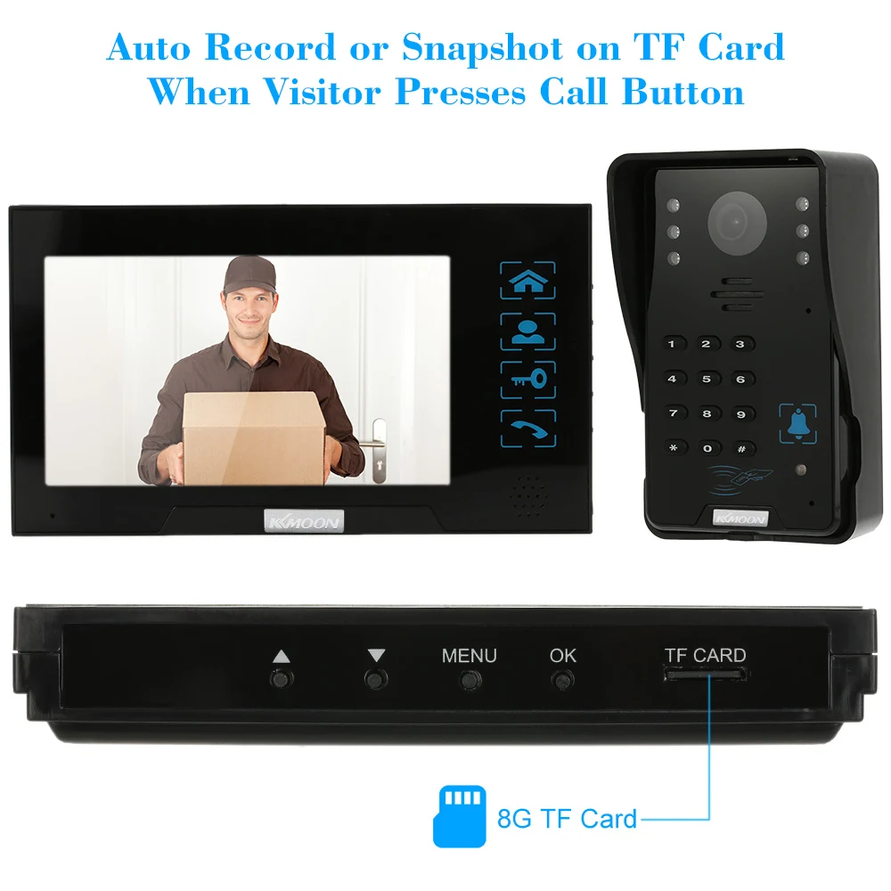 Perfect KKmoon 7" Color Screen Video Intercom Video Door Phone Waterproof Visible Home Door Intercom With 1000TVL Camera Night Vision 1